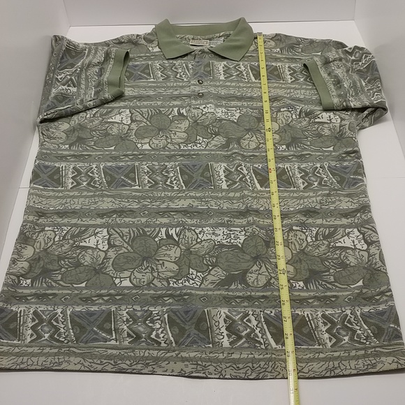 Bugle Boy Co. men's vintage short sleeve polo shirt large greens/cream floral - Picture 8 of 12